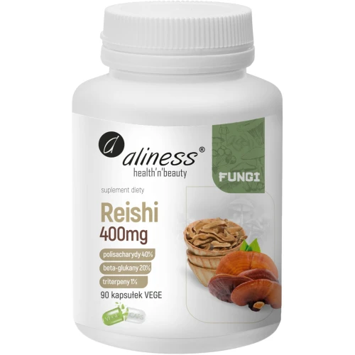 Aliness Reishi Ekstrakt owocniki 40/20/1, 400 mg, 90 kapsułek - Standaryzowany ekstrakt z owocników Reishi