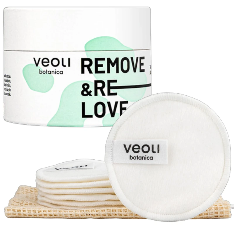 Veoli Botanica Remove & ReLove, bambusowe płatki kosmetyczne, 7 sztuk - Wielorazowe do delikatnego demakijażu