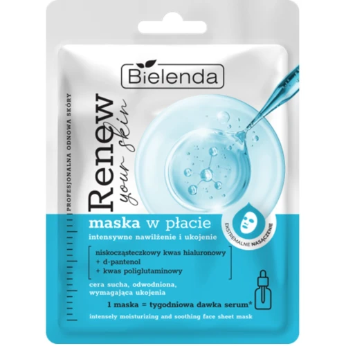 Bielenda Renew Your Skin Maska w płachcie - intensywne nawilżenie i ukojenie, 1 sztuka - Do skóry suchej i odwodnionej