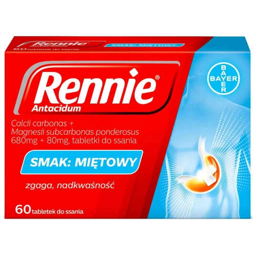 Rennie Antacidum, 60 tabletek do ssania - Zapewnia ulgę w objawach zgagi i niestrawności