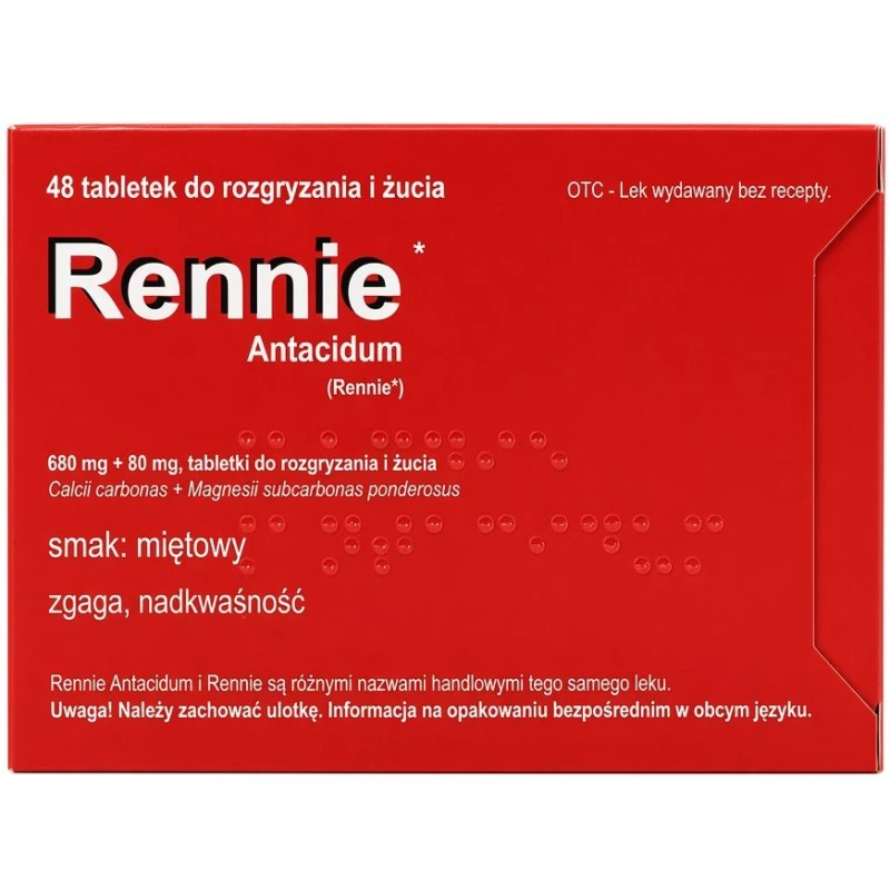 Rennie Antacidum, 48 tabletek do ssania Delfarma (import równoległy) - Lek na zgagę