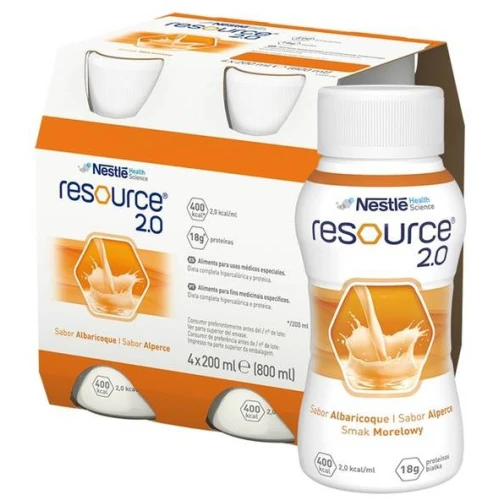 Resource 2.0 płyn o smaku morelowym, 4 x 200 ml - Wysokoenergetyczny i kompletny preparat odżywczy