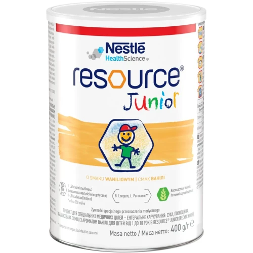 Resource Junior o smaku waniliowym, proszek 400 g - Kompletna i wysokoenergetyczna dieta dla dzieci powyżej 1. roku życia