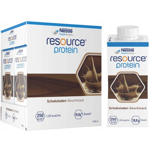 Resource Protein płyn o smaku czekoladowym, 4 x 200 ml - Wysokobiałkowy preparat odżywczy – wsparcie w chorobie i rekonwalescencji
