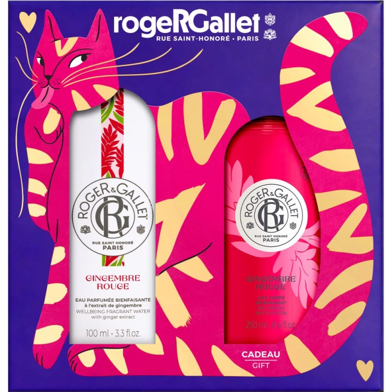 Roger & Gallet Gingembre Rouge Zestaw - woda zapachowa, 100 ml + perfumowane mleczko do ciała, 250 ml - Z nutami imbiru, różowych jagód i granatu