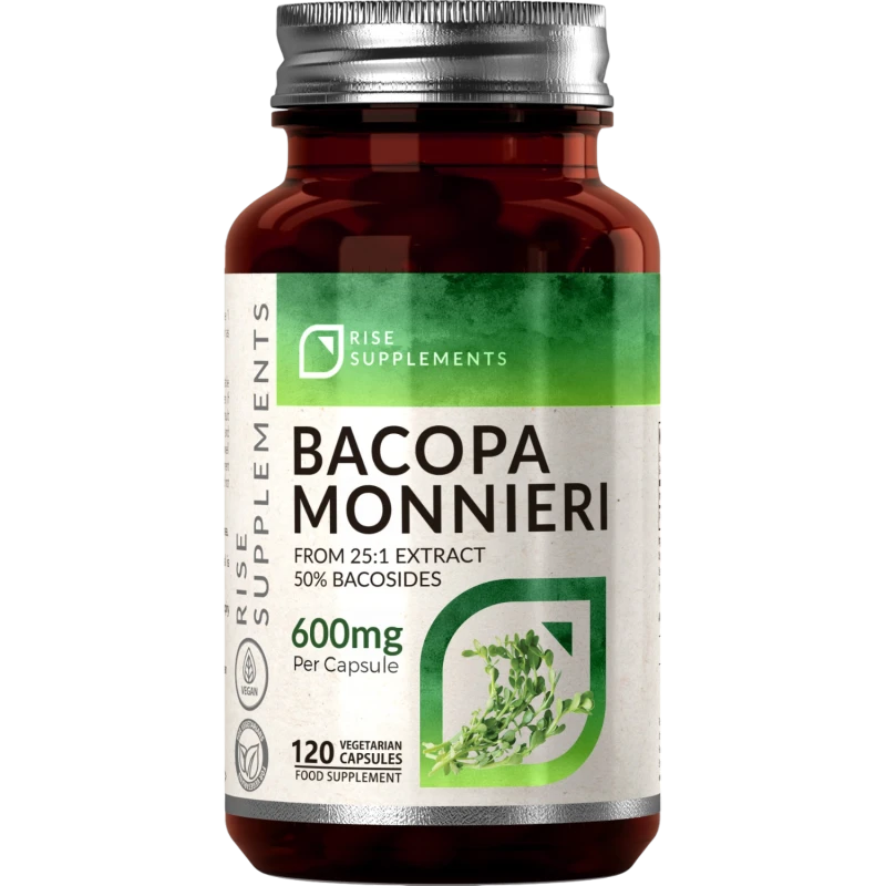 Rise Supplements, Bacopa Monnieri 600 mg, 120 kapsułek - Adaptogen wspierający układ nerwowy