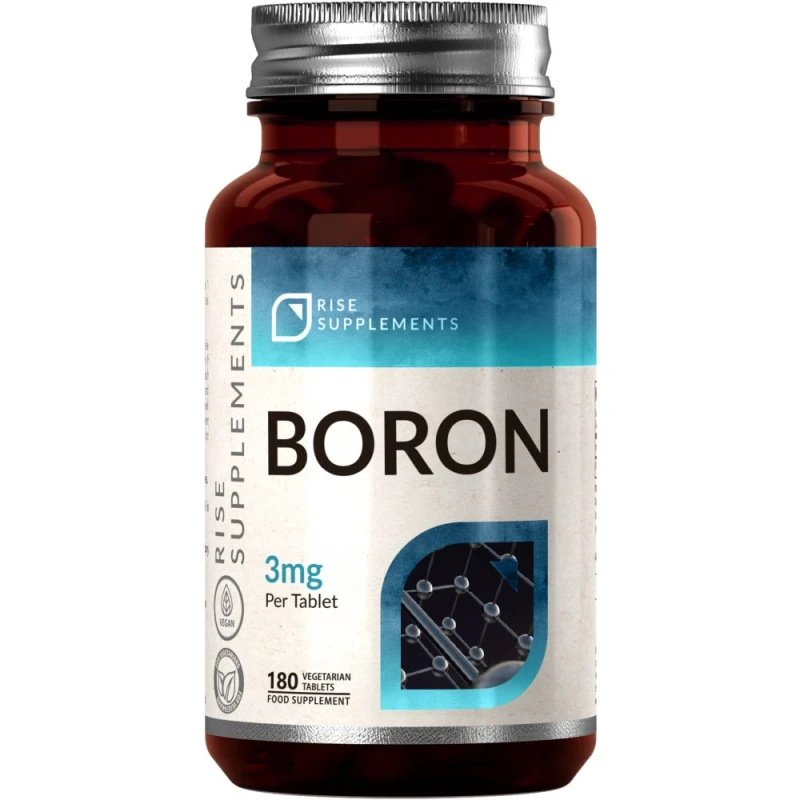 Rise Supplements Boron (Kwas Borowy) 3 mg, 180 tabletek - Bor suplement