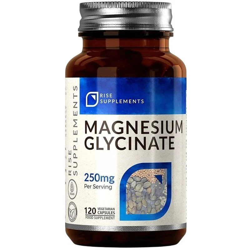 Rise Supplements Glicynian Magnezu 250 mg, 120 kapsułek - Wysoko przyswajalna forma magnezu