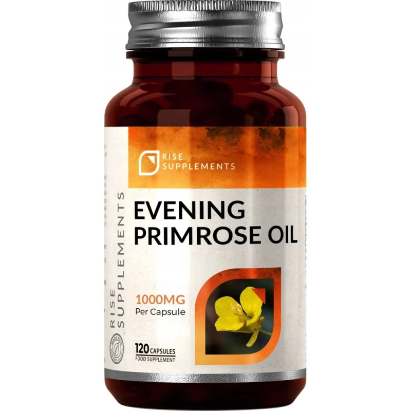 Rise Supplements Olej z wiesiołka 1000 mg, 120 kapsułek - Żródło cennych kwasów tłuszczowych
