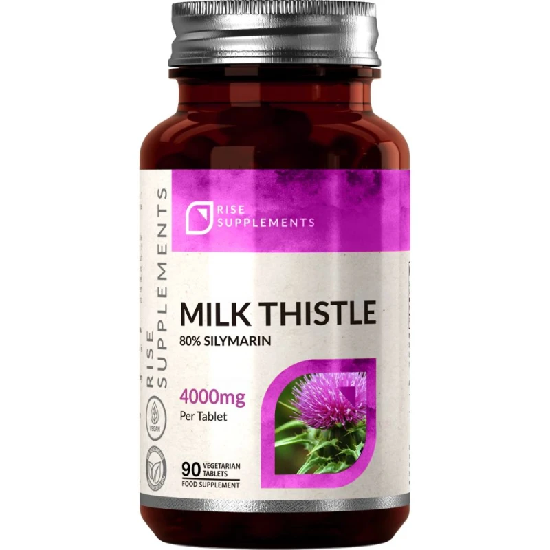 Rise Supplements Ostropest plamisty Sylimaryna 80% 4000 mg, 90 tabletek - Ochrona wątroby