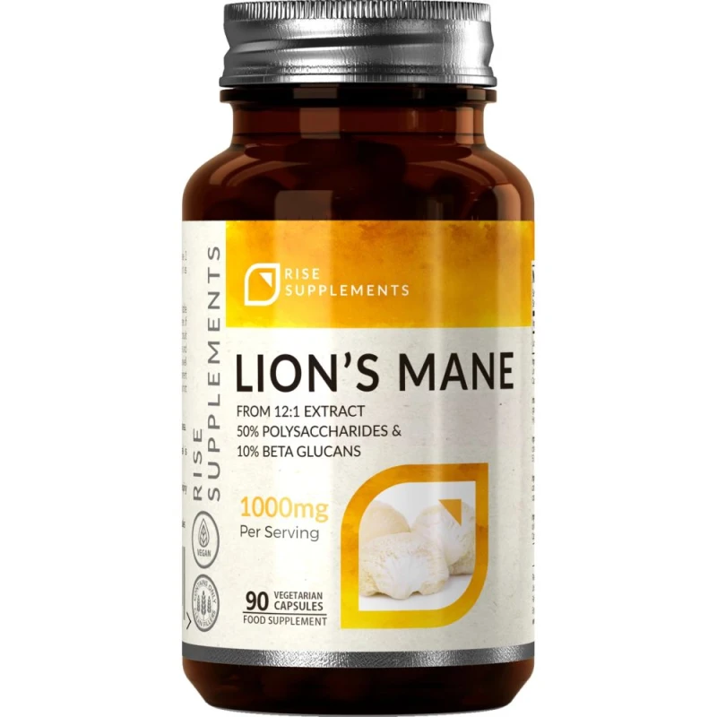 Rise Supplements Soplówka Jeżowata (Lion’s Mane) 1000 mg, 90 kapsułek - Źródło polisacharydów i beta-glukanów