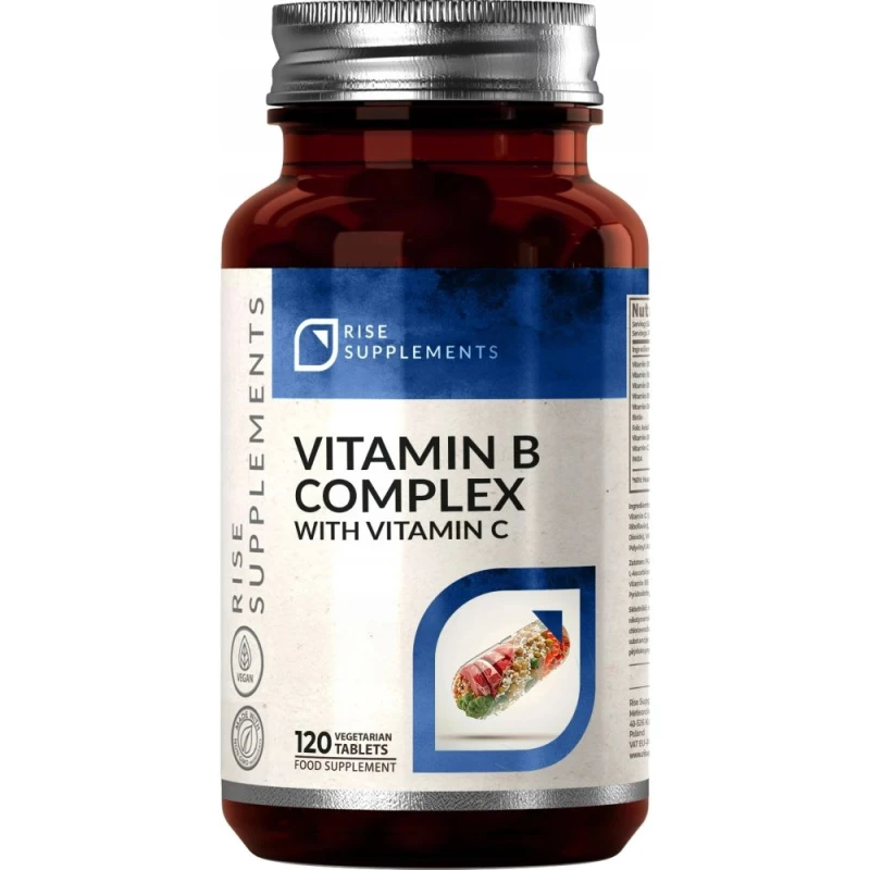 Rise Supplements Witamina B Complex z Witaminą C, 120 tabletek - Kompozycja witamin z grupy B 