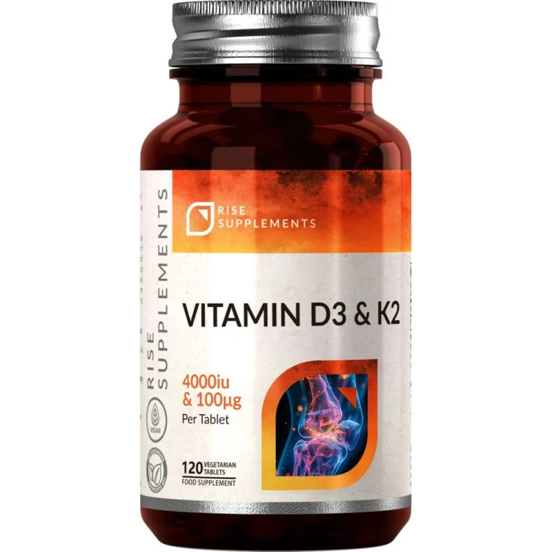 Rise Supplements Witamina D3 4000 IU + K2 MK-7 100 µg, 120 tabletek - Witamina D3 K2 dla dorosłych