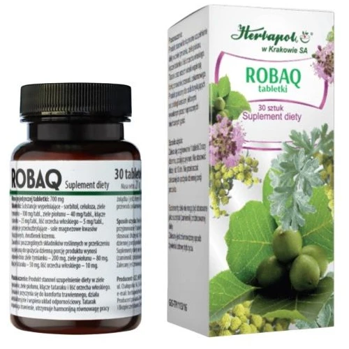 Robaq, 30 tabletek - Tabletki ziołowe ze składnikami wspierającymi komfort trawienny