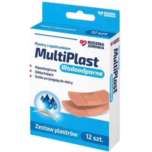MultiPlast Wodoodporne Plastry z opatrunkiem, 12 sztuk - Zabezpieczają rany przed zanieczyszczeniami i wodą