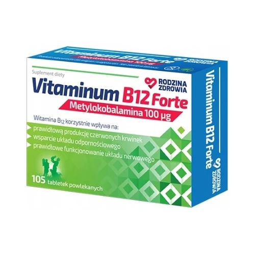 Rodzina Zdrowia Vitaminum B12 Forte, 105 tabletek - Metylokobalamina 100 μg,  odpowiednia dla wegan i wegetarian
