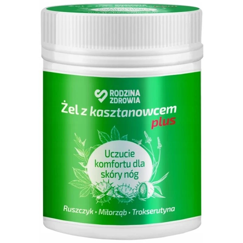 Rodzina Zdrowia Żel z kasztanowcem plus, 250 ml - Chłodzący żel do nóg i stóp na uczucie ciężkości, zmęczenie i obrzęki