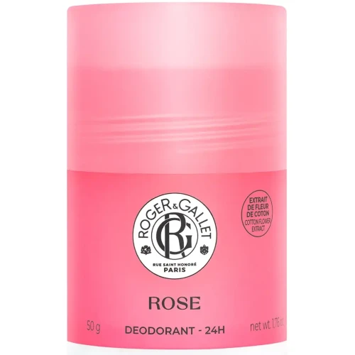 Roger & Gallet Rose dezodorant, sztyft 50 g - O zapachu płatków róży damasceńskiej, zapewnia ochronę przez cały dzień
