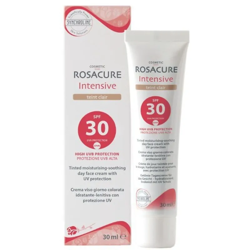 Synchroline Rosacure intensive Teint Clair Ochronny krem koloryzujący do twarzy SPF 30, 30 ml - Do cery naczyniowej i z trądzikiem różowatym