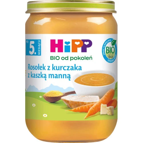 HiPP Rosołek z kurczaka z kaszką manną BIO, 190 g - Dla niemowląt od 5. miesiąca