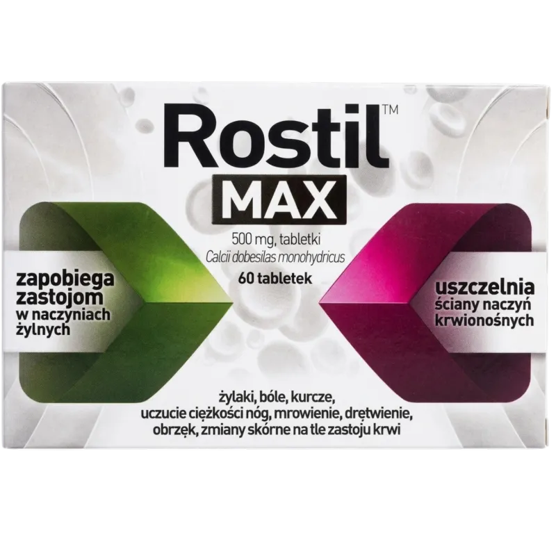 Rostil Max 500 mg, 60 tabletek - Lek zwiększający napięcie ściany żył