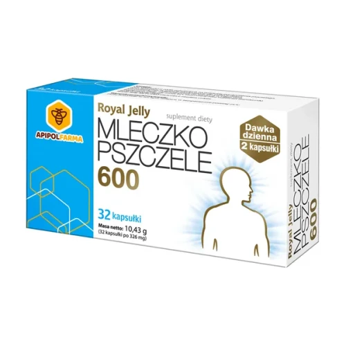 Royal Jelly Mleczko Pszczele 600, 32  kapsułki - Dla osób dbających o swoje zdrowie, witalność oraz kondycję psychofizyczną