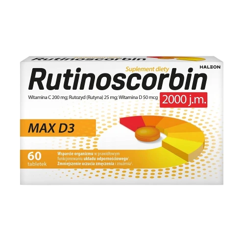 Rutinoscorbin Max D3, 60 tabletek - Odporność i energia – witamina D 2000 j.m. + C + rutyna