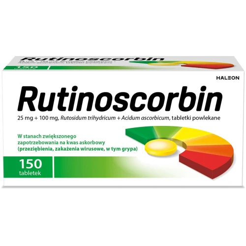 Rutinoscorbin, 150 tabletek powlekanych - Stosowane w stanach niedoboru i zwiększonego zapotrzebowania na witaminę C