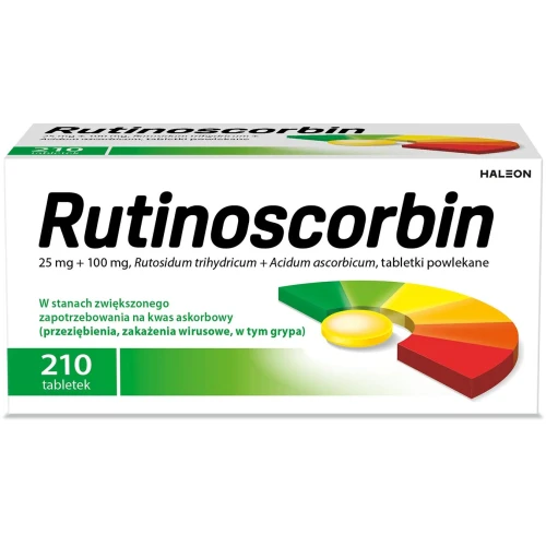 Rutinoscorbin, 210 tabletek powlekanych - Stosowane w stanach niedoboru i zwiększonego zapotrzebowania na witaminę C