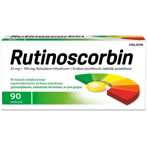 Rutinoscorbin, 90 tabletek powlekanych  - Stosowane w stanach niedoboru i zwiększonego zapotrzebowania na witaminę C