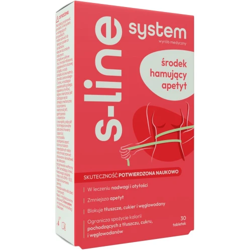 S-Line System, hamuje apetyt, 30 tabletek - Ogranicza spożycie kalorii pochodzących z tłuszczu, cukru i węglowodanów
