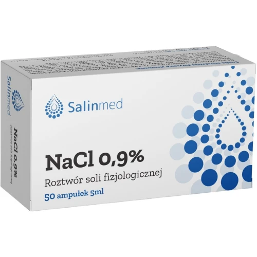 Salinmed Roztwór soli fizjologicznej NaCl 0,9%, 50 x 5 ml - Do higieny nosa, oczu i uszu, przemywania ran oraz do inhalacji