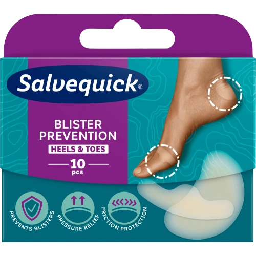 Salveqiuck Blister Prevention Heels & Toes, plastry na pęcherze, 10 sztuk - Hydrokoloidowe do pięt i palców u stóp, zmniejszają ucisk i tarcie