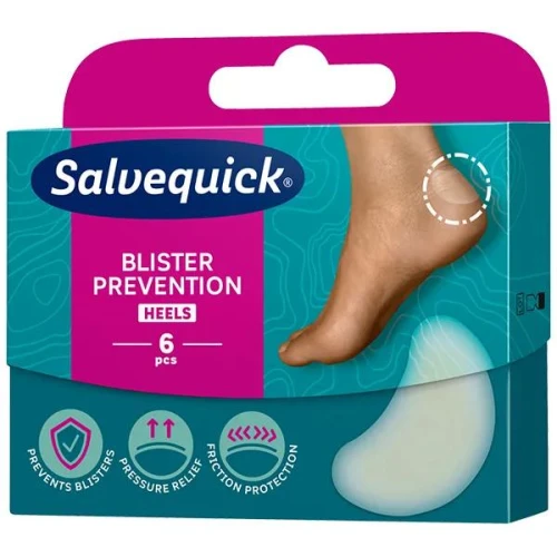 Salveqiuck Blister Prevention Heels na pęcherze  na piętach, 6 plastrów - Hydrokoloidowe, zmniejszają ucisk i tarcie