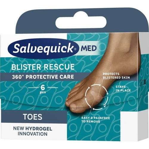 Salveqiuck Med Blister Rescue Toes, plastry na pęcherze, 6 plastrów - Hydrożelowe, zmniejszają ucisk i chronią pęcherze, które już zdążyły się uformować