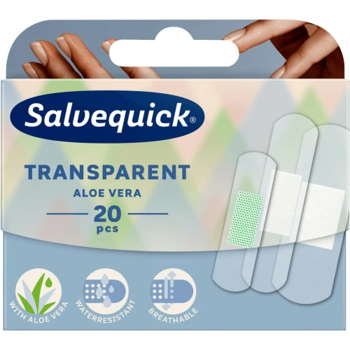 Salveqiuck Transparent Aloe Vera, plastry wodoodporne, 20 sztuk - Elastyczne, przezroczyste i hipoalergiczne