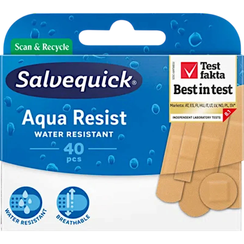 Salvequick Aqua Resist, plastry wodoodporne, 40 sztuk - Elastyczne, oddychające i hipoalergiczne 