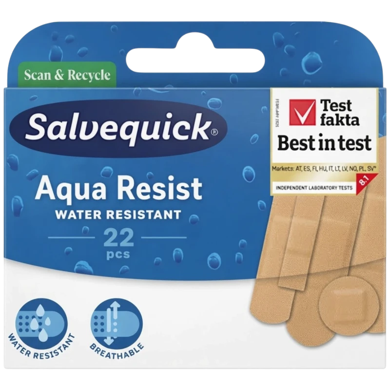 Salvequick Aqua Resist, plastry wodoodporne, 22 sztuki - Elastyczne, oddychające i hipoalergiczne