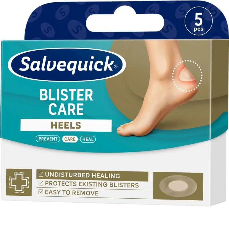 Salvequick Blister Care Heels Plastry na pęcherze 45 x 74 mm, 5 sztuk - Łagodzą ucisk i przyspieszają gojenie
