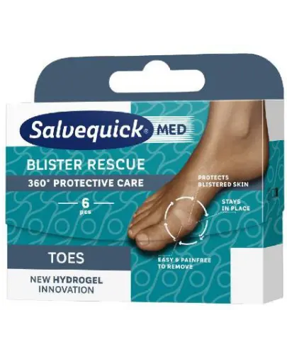 Salveqiuck Blister Rescue Toes, plastry na pęcherze, 6 sztuk - Hydrożelowe, zmniejszają ucisk i chronią pęcherze, które już zdążyły się uformować
