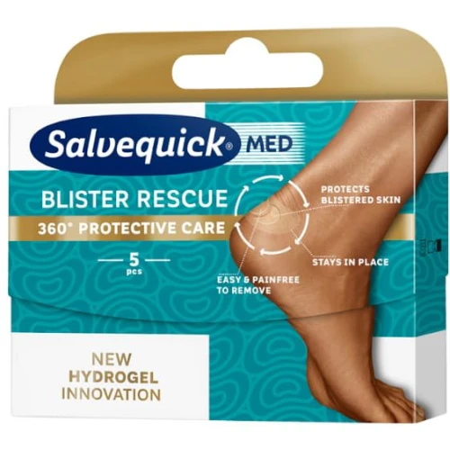 Salvequick Med Blister Rescue na pęcherze na piętach, 5 plastrów - Hydrożelowe, zmniejszają ucisk i chronią pęcherze
