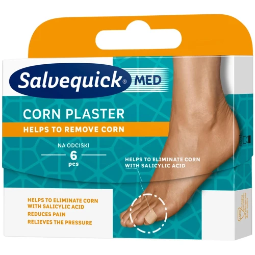 Salvequick Med Corn Plaster, na odciski, 6 plastrów - Plastery z kwasem salicylowym