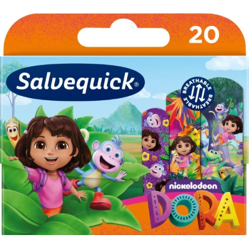Salvequick Dora, wodoodporne plastry dla dzieci, 20 sztuk - Elastyczne, oddychające i hipoalergiczne