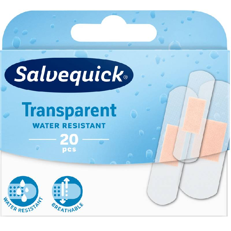 Salvequick Transparent plastry z opatrunkiem, 20 sztuk - Przezroczysty, dyskretny dporny na wodę i brud