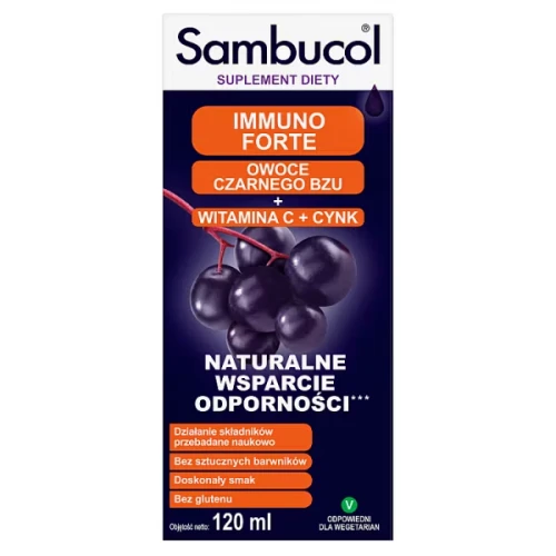 Sambucol Immuno Forte płyn, 120 ml - Z czarnym bzem, witamina C i cynkiem