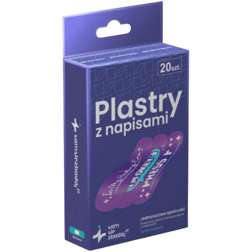 samsiezbadaj.pl Plastry z napisami, 20 sztuk  - Do zaopatrywania drobnych ran i skaleczeń