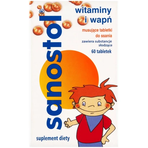 Sanostol 60 tabletek musujących do ssania - Wapń i witaminy dla dzieci od 4. roku życia