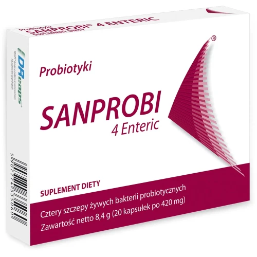 Sanprobi 4 Enteric 20 kapsułek - Z kompozycją czterech szczepów bakterii probiotycznych