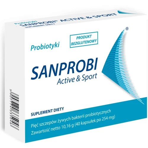 Sanprobi Active & Sport, 40 kapsułek - 5 szczepów probiotycznych dobranych do potrzeb ludzi aktywnych fizycznie