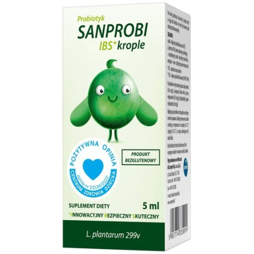 Sanprobi IBS, krople 5 ml  - Probiotyk ze szczepem Lactobacillus plantarum 299v dla dzieci powyżej 1. roku życia